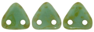 CzechMates Two Hole Triangle, Opaque Turquoise Picasso