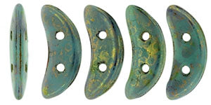 CzechMates Two Hole Crescent, Turquoise Bronze Picasso