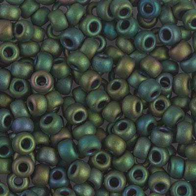 Miyuki 6 Round Seed Bead, 6-2066, Matte Metallic Dark Green Iris, 10 grams