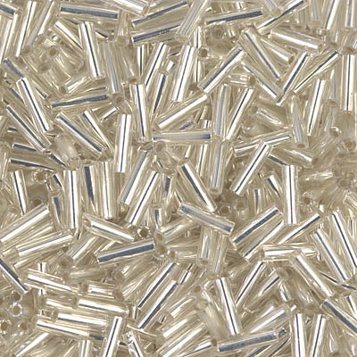 Miyuki 6mm Bugle Beads, Silver Lined Crystal (was BGL2-061), BGL2-0001, 17 grams