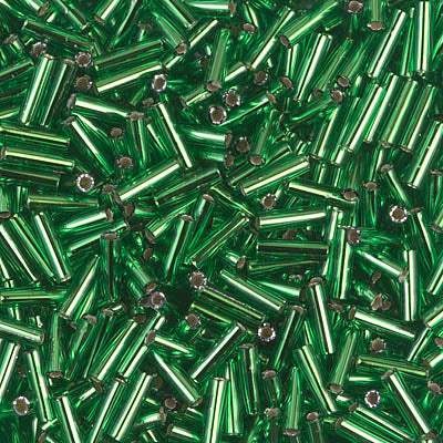 Miyuki 6mm Bugle Beads, Silver Lined Green (was BGL2-065), BGL2-0016, 17 grams