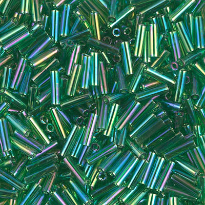 Miyuki 6mm Bugle Beads, Transparent Green AB, BGL2-0179, 17 grams