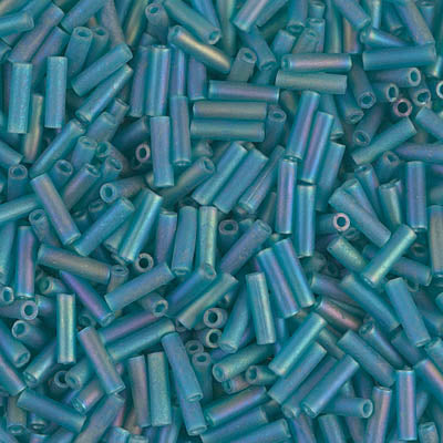 Miyuki 6mm Bugle Beads, Matte Transparent Teal AB, BGL2-2405FR, 17 grams