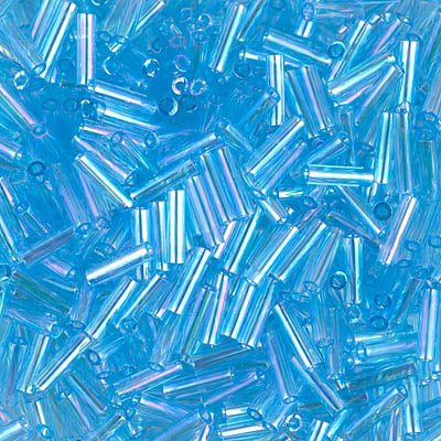 Miyuki 6mm Bugle Beads, Transparent Aqua AB, BGL2-0260, 17 grams