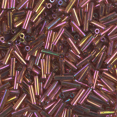 Miyuki 6mm Bugle Beads, Dark Topaz Rainbow Gold Luster, BGL2-0301, 17 grams