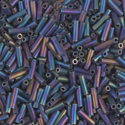 Miyuki 6mm Bugle Beads, Matte Black AB, BGL2-0401FR, 17 grams