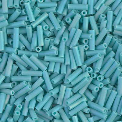 Miyuki 6mm Bugle Beads, Matte Opaque Turquoise Green AB, BGL2-0412FR, 17 grams