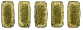 Czechmate 3mm X 6mm Brick Glass Czech Two Hole Bead, Saturated Metallic Golden Lime