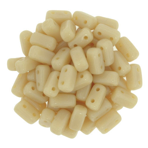 Czechmate 2mm X 6mm Brick Glass Czech Two Hole Bead, Opaque Light Beige - Barrel of Beads