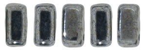 Czechmate 2mm X 6mm Brick Glass Czech Two Hole Bead, Hematite - Barrel of Beads