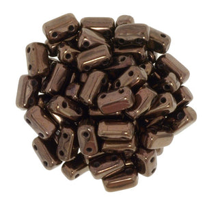 Czechmate 2mm X 6mm Brick Glass Czech Two Hole Bead, Dark Bronze - Barrel of Beads