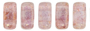 Czechmate 2mm X 6mm Brick Glass Czech Two Hole Bead, Luster Transparent Topaz/Pink - Barrel of Beads