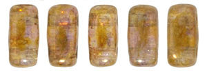 Czechmate 2mm X 6mm Brick Glass Czech Two Hole Bead, Luster Transparent Gold/Sm.Topaz - Barrel of Beads