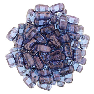 Czechmate 2mm X 6mm Brick Glass Czech Two Hole Bead, Luster Transparent Amethyst - Barrel of Beads