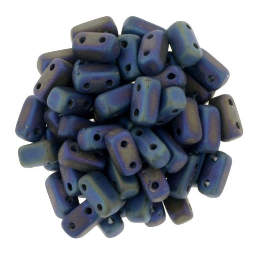 Czechmate 2mm X 6mm Brick Glass Czech Two Hole Bead, Matte Iris Blue - Barrel of Beads