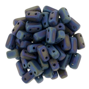 Czechmate 2mm X 6mm Brick Glass Czech Two Hole Bead, Matte Iris Blue - Barrel of Beads