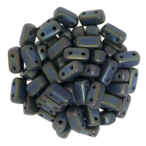 Czechmate 2mm X 6mm Brick Glass Czech Two Hole Bead, Matte Iris Green - Barrel of Beads