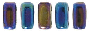 Czechmate 2mm X 6mm Brick Glass Czech Two Hole Bead, Iris Blue - Barrel of Beads