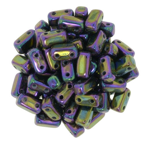 Czechmate 2mm X 6mm Brick Glass Czech Two Hole Bead, Iris Purple - Barrel of Beads