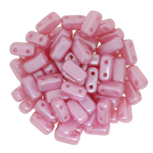 Czechmate 2mm X 6mm Brick Glass Czech Two Hole Bead, Pearl Coat-Pink - Barrel of Beads