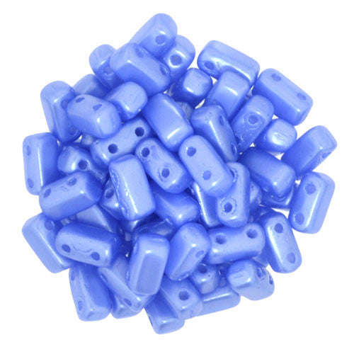 Czechmate 2mm X 6mm Brick Glass Czech Two Hole Bead, Pearl Coat - Baby Blue - Barrel of Beads