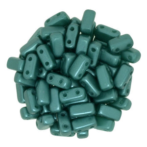 Czechmate 2mm X 6mm Brick Glass Czech Two Hole Bead, Pearl Coat - Teal - Barrel of Beads