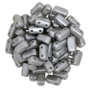 Czechmate 2mm X 6mm Brick Glass Czech Two Hole Bead, Pearl Coat-Silver - Barrel of Beads