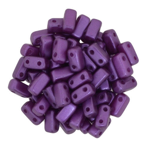 Czechmate 2mm X 6mm Brick Glass Czech Two Hole Bead, Pearl Coat - Purple Velvet - Barrel of Beads