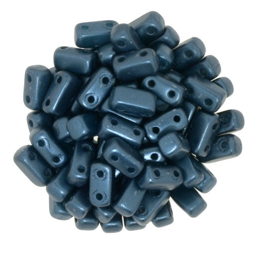 Czechmate 2mm X 6mm Brick Glass Czech Two Hole Bead, Pearl Coat - Steel Blue - Barrel of Beads