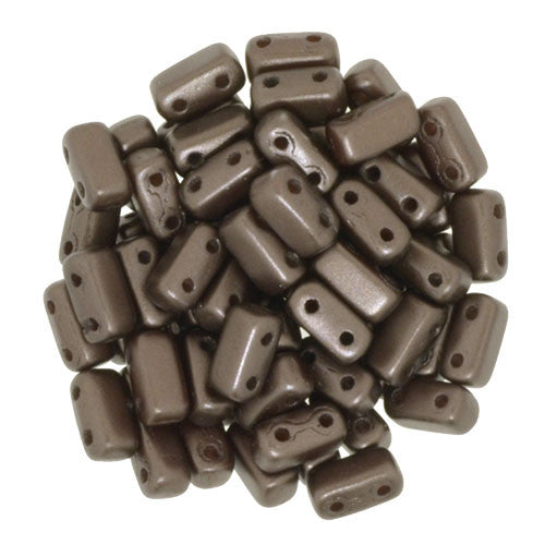 Czechmate 2mm X 6mm Brick Glass Czech Two Hole Bead, Pearl Coat - Bistre - Barrel of Beads