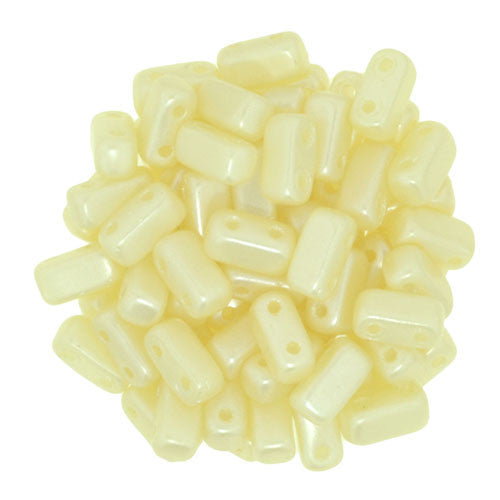 Czechmate 2mm X 6mm Brick Glass Czech Two Hole Bead, Pearl Coat-Cream - Barrel of Beads