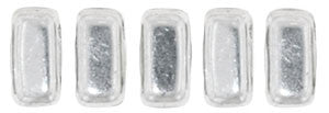Czechmate 2mm X 6mm Brick Glass Czech Two Hole Bead, Silver - Barrel of Beads