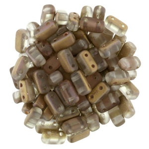 Czechmate 2mm X 6mm Brick Glass Czech Two Hole Bead, Matte Apollo Gold - Barrel of Beads
