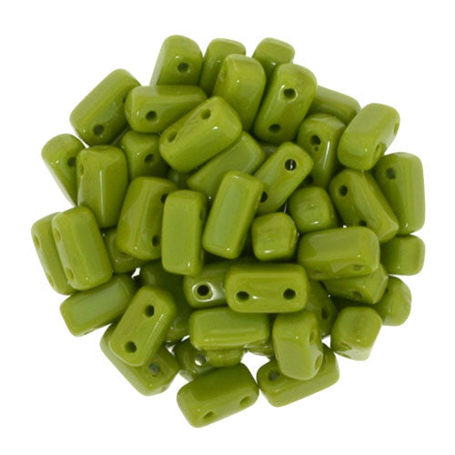 Czechmate 2mm X 6mm Brick Glass Czech Two Hole Bead, Opaque Olive - Barrel of Beads