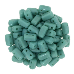 Czechmate 2mm X 6mm Brick Glass Czech Two Hole Bead, Persian Turquoise - Barrel of Beads