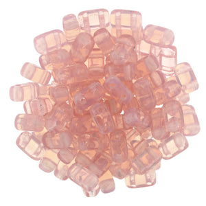 Czechmate 2mm X 6mm Brick Glass Czech Two Hole Bead, Milky Pink - Barrel of Beads