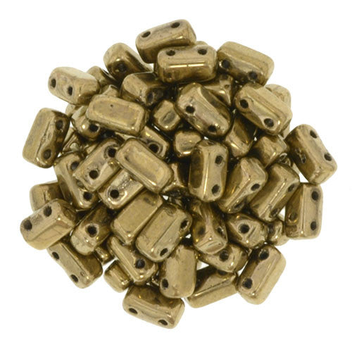 Czechmate 2mm X 6mm Brick Glass Czech Two Hole Bead, Bronze - Barrel of Beads