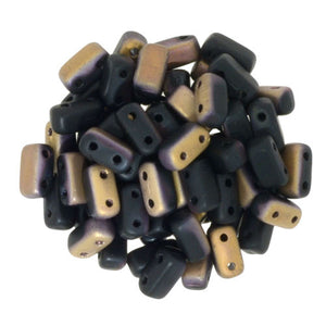 Czechmate 2mm X 6mm Brick Glass Czech Two Hole Bead, Matte Apollo Jet - Barrel of Beads