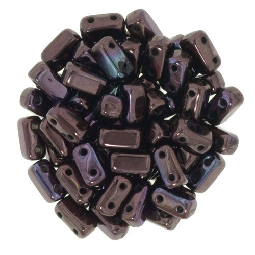 Luster Metallic Amethyst Czech 2-Hole Brick bead