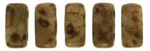 Czechmate 2mm X 6mm Brick Glass Czech Two Hole Bead, Opaque Lt Beige/Copper Picasso - Barrel of Beads