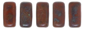 Czechmate 2mm X 6mm Brick Glass Czech Two Hole Bead, Umber/Copper Picasso - Barrel of Beads