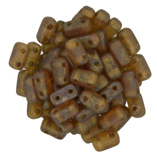 Czechmate 2mm X 6mm Brick Glass Czech Two Hole Bead, Milky Pink/Copper Picasso - Barrel of Beads
