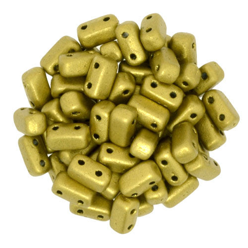 Czechmate 2mm X 6mm Brick Glass Czech Two Hole Bead, Matte Metallic Aztec Gold - Barrel of Beads