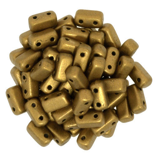 Czechmate 2mm X 6mm Brick Glass Czech Two Hole Bead, Matte Metallic Goldenrod - Barrel of Beads