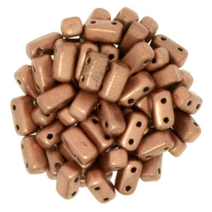 Czechmate 2mm X 6mm Brick Glass Czech Two Hole Bead, Matte Metallic Copper - Barrel of Beads