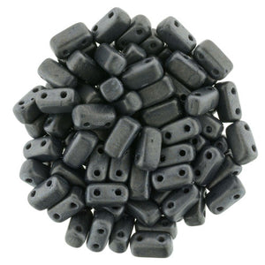 Czechmate 2mm X 6mm Brick Glass Czech Two Hole Bead, Matte Hematite - Barrel of Beads