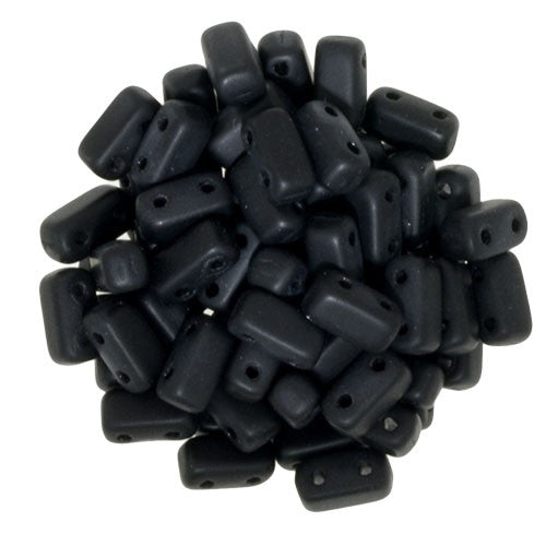 Czechmate 2mm X 6mm Brick Glass Czech Two Hole Bead, Matte Jet - Barrel of Beads