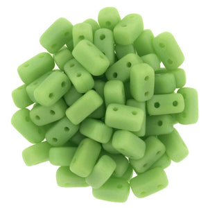 Czechmate 2mm X 6mm Brick Glass Czech Two Hole Bead, Matte Honeydew - Barrel of Beads