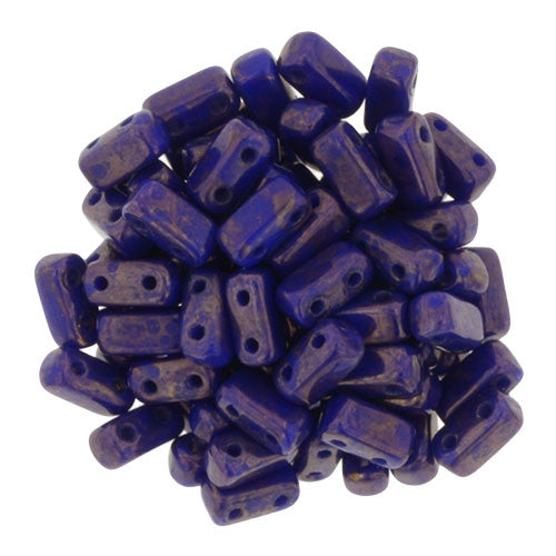 Czechmate 2mm X 6mm Brick Glass Czech Two Hole Bead, Indigo Moon Dust - Barrel of Beads