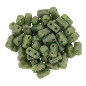 Czechmate 2mm X 6mm Brick Glass Czech Two Hole Bead, Honeydew Moon Dust - Barrel of Beads